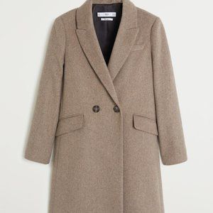 Mango Lapels Wool Coat in Coffee, Size XXS